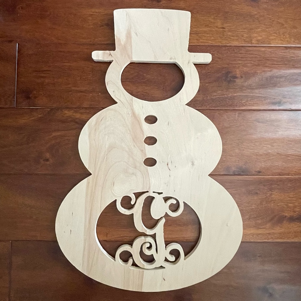 New DIY Paintable Wood Snowman Door Hanger/Wall Decor with the Initial “G”